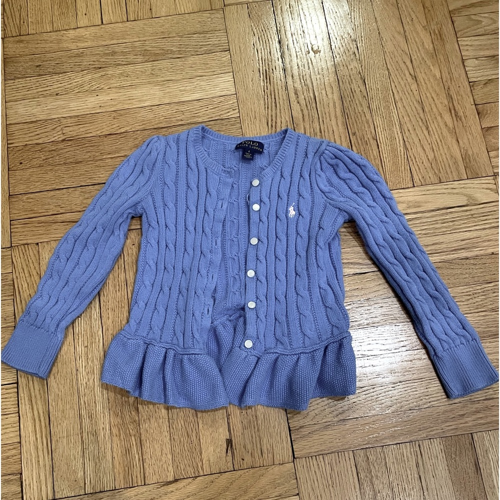 Polo cotton cardigan with ruffle bottom, size 6